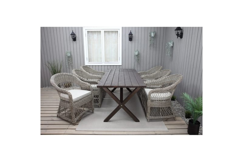 Utendørs møbelgruppe 190 cm Bord & 6 Merida naturlige stoler Brun - Brun - Hagemøbler & utemiljø - Hagegruppe - Spisegrupper hage