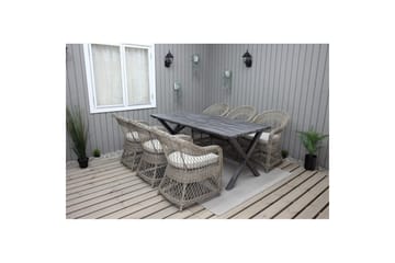 Utendørs møbelgruppe 190 cm Bord & 6 Merida naturlige stoler Grå