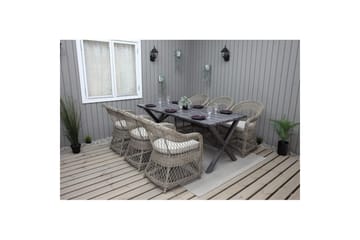 Utendørs møbelgruppe 190 cm Bord & 6 Merida naturlige stoler Grå - Grå - Hagemøbler & utemiljø - Hagegruppe - Spisegrupper hage