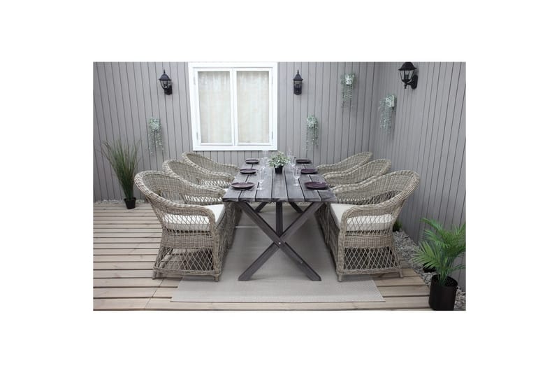 Utendørs møbelgruppe 190 cm Bord & 6 Merida naturlige stoler Grå - Grå - Hagemøbler & utemiljø - Hagegruppe - Spisegrupper hage