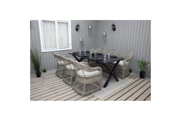 Utendørs møbelgruppe 190 cm Bord & 6 Merida naturlige stoler Svart - Svart - Hagemøbler & utemiljø - Hagegruppe - Spisegrupper hage