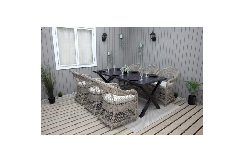 Utendørs møbelgruppe 190 cm Bord & 6 Merida naturlige stoler Svart - Svart - Hagemøbler & utemiljø - Hagegruppe - Spisegrupper hage