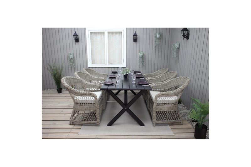 Utendørs møbelgruppe 190 cm Bord & 6 Merida naturlige stoler Svart - Svart - Hagemøbler & utemiljø - Hagegruppe - Spisegrupper hage
