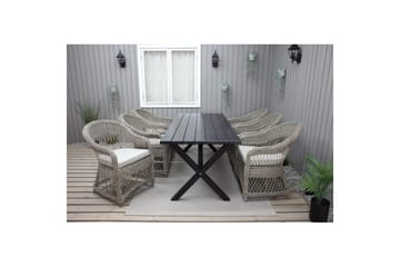 Utendørs møbelgruppe 190 cm Bord & 6 Merida naturlige stoler Svart - Svart - Hagemøbler & utemiljø - Hagegruppe - Spisegrupper hage