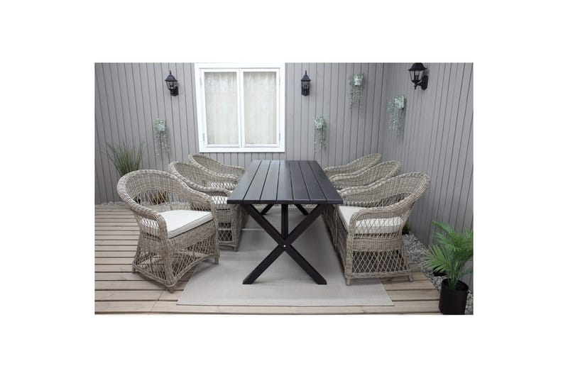 Utendørs møbelgruppe 190 cm Bord & 6 Merida naturlige stoler Svart - Svart - Hagemøbler & utemiljø - Hagegruppe - Spisegrupper hage