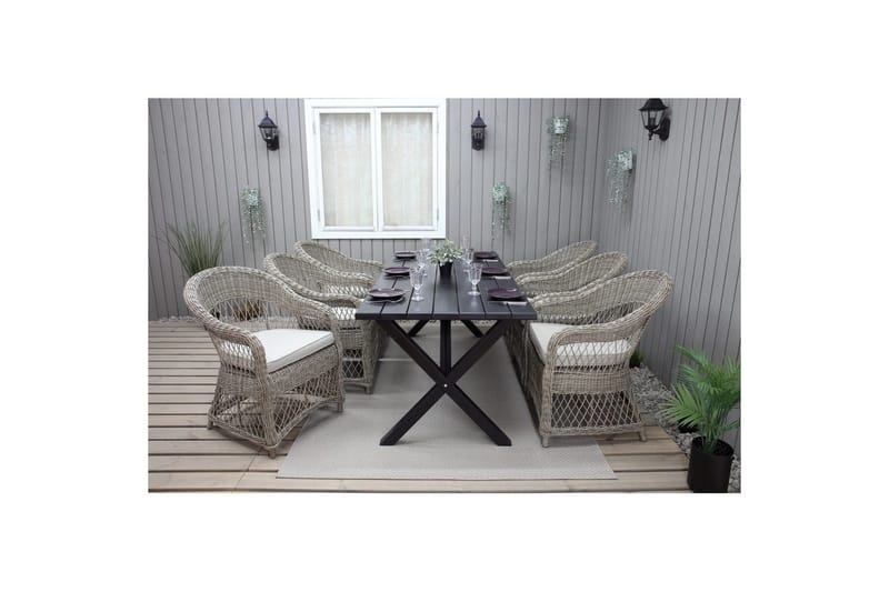 Utendørs møbelgruppe 190 cm Bord & 6 Merida naturlige stoler Svart - Svart - Hagemøbler & utemiljø - Hagegruppe - Spisegrupper hage