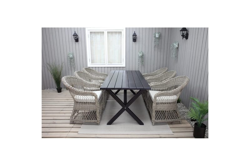 Utendørs møbelgruppe 190 cm Bord & 6 Merida naturlige stoler Svart - Svart - Hagemøbler & utemiljø - Hagegruppe - Spisegrupper hage