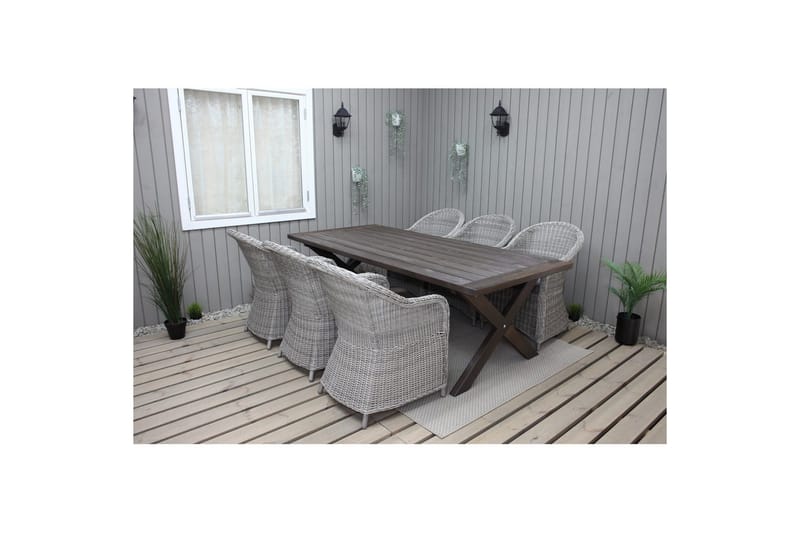 Utendørs møbelgruppe 220 cm bord 26 6 Belize grå stoler Brun - Brun - Hagemøbler & utemiljø - Hagegruppe - Spisegrupper hage