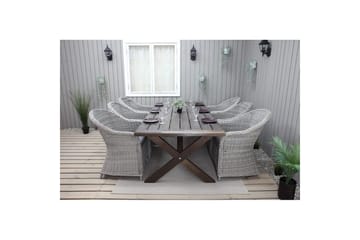 Utendørs møbelgruppe 220 cm bord 26 6 Belize grå stoler Brun - Brun - Hagemøbler & utemiljø - Hagegruppe - Spisegrupper hage