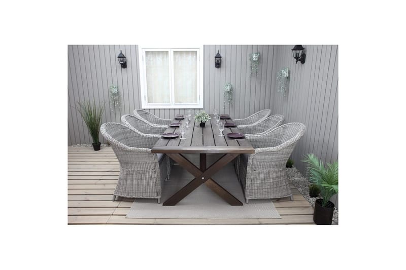 Utendørs møbelgruppe 220 cm bord 26 6 Belize grå stoler Brun - Brun - Hagemøbler & utemiljø - Hagegruppe - Spisegrupper hage