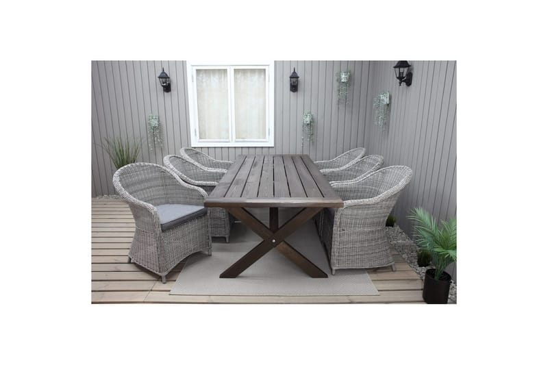 Utendørs møbelgruppe 220 cm bord 26 6 Belize grå stoler Brun - Brun - Hagemøbler & utemiljø - Hagegruppe - Spisegrupper hage