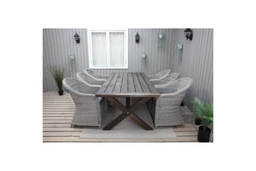 Utendørs møbelgruppe 220 cm bord 26 6 Belize grå stoler Brun - Brun - Hagemøbler & utemiljø - Hagegruppe - Spisegrupper hage