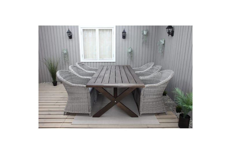 Utendørs møbelgruppe 220 cm bord 26 6 Belize grå stoler Brun - Brun - Hagemøbler & utemiljø - Hagegruppe - Spisegrupper hage