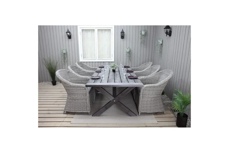 Utendørs møbelgruppe 220 cm bord 26 6 Belize grå stoler Grå - Grå - Hagemøbler & utemiljø - Hagegruppe - Spisegrupper hage