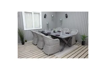 Utendørs møbelgruppe 220 cm bord 26 6 Belize grå stoler Grå - Grå - Hagemøbler & utemiljø - Hagegruppe - Spisegrupper hage