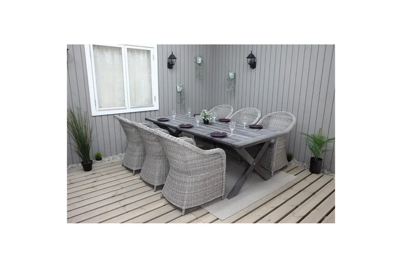 Utendørs møbelgruppe 220 cm bord 26 6 Belize grå stoler Grå - Grå - Hagemøbler & utemiljø - Hagegruppe - Spisegrupper hage