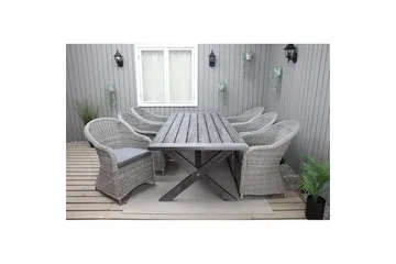 Utendørs møbelgruppe 220 cm bord 26 6 Belize grå stoler Grå - Grå - Hagemøbler & utemiljø - Hagegruppe - Spisegrupper hage