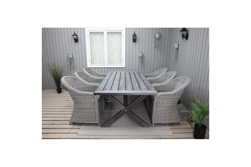 Utendørs møbelgruppe 220 cm bord 26 6 Belize grå stoler Grå - Grå - Hagemøbler & utemiljø - Hagegruppe - Spisegrupper hage