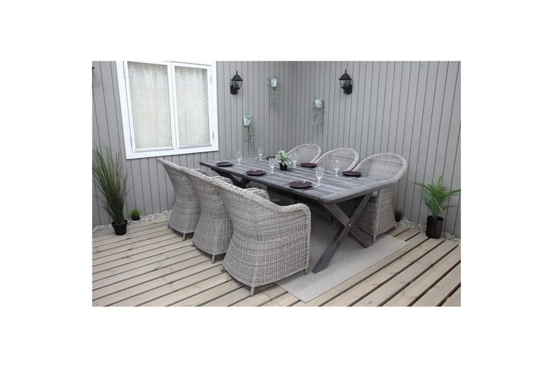 Utendørs møbelgruppe 220 cm bord 26 6 Belize grå stoler Grå - Grå - Hagemøbler & utemiljø - Hagegruppe - Spisegrupper hage