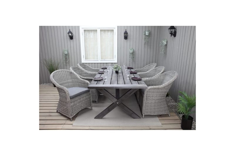 Utendørs møbelgruppe 220 cm bord 26 6 Belize grå stoler Grå - Grå - Hagemøbler & utemiljø - Hagegruppe - Spisegrupper hage