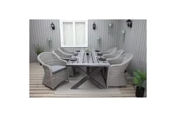 Utendørs møbelgruppe 220 cm bord 26 6 Belize grå stoler Grå - Grå - Hagemøbler & utemiljø - Hagegruppe - Spisegrupper hage