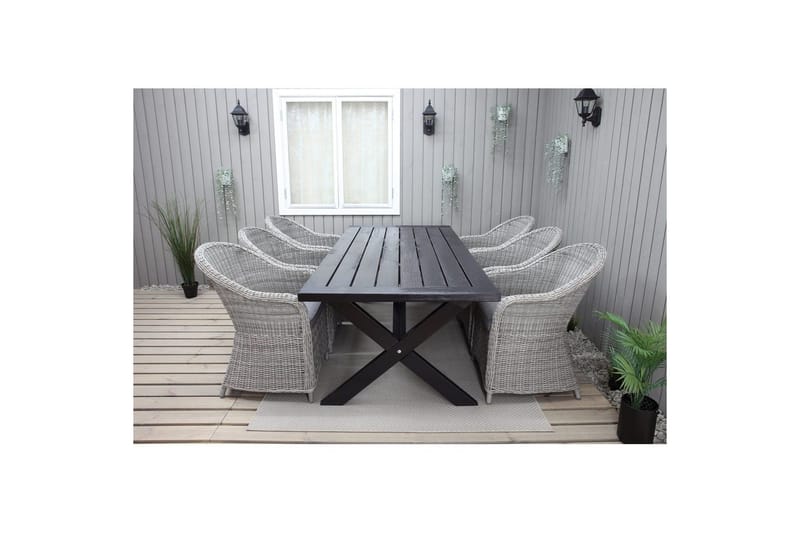 Utendørs møbelgruppe 220 cm bord 26 6 Belize grå stoler Svart - Svart - Hagemøbler & utemiljø - Hagegruppe - Spisegrupper hage