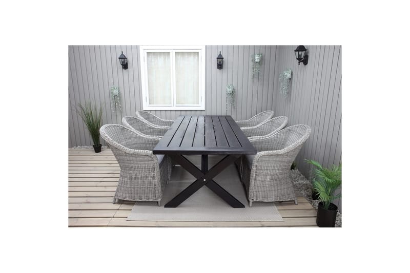 Utendørs møbelgruppe 220 cm bord 26 6 Belize grå stoler Svart - Svart - Hagemøbler & utemiljø - Hagegruppe - Spisegrupper hage