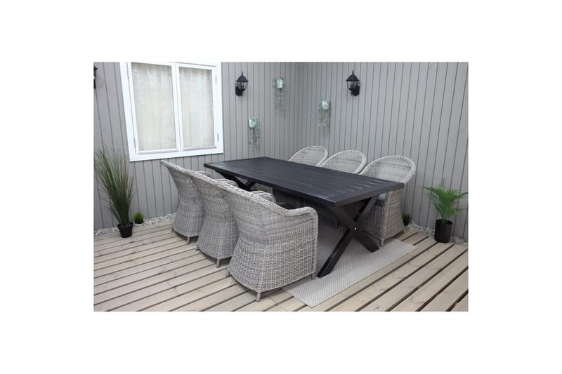Utendørs møbelgruppe 220 cm bord 26 6 Belize grå stoler Svart - Svart - Hagemøbler & utemiljø - Hagegruppe - Spisegrupper hage