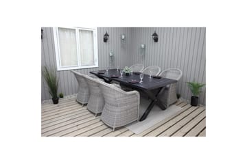 Utendørs møbelgruppe 220 cm bord 26 6 Belize grå stoler Svart - Svart - Hagemøbler & utemiljø - Hagegruppe - Spisegrupper hage