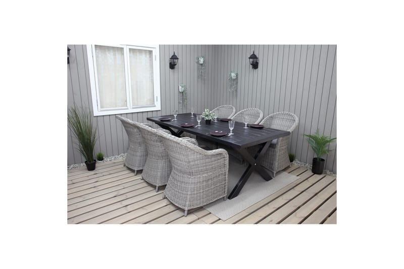 Utendørs møbelgruppe 220 cm bord 26 6 Belize grå stoler Svart - Svart - Hagemøbler & utemiljø - Hagegruppe - Spisegrupper hage
