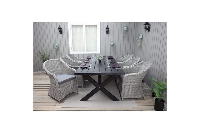 Utendørs møbelgruppe 220 cm bord 26 6 Belize grå stoler Svart - Svart - Hagemøbler & utemiljø - Hagegruppe - Spisegrupper hage