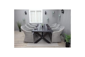 Utendørs møbelgruppe 220 cm bord 26 6 Belize grå stoler Svart - Svart - Hagemøbler & utemiljø - Hagegruppe - Spisegrupper hage