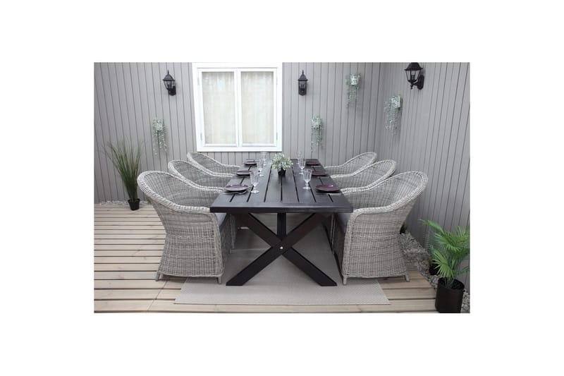 Utendørs møbelgruppe 220 cm bord 26 6 Belize grå stoler Svart - Svart - Hagemøbler & utemiljø - Hagegruppe - Spisegrupper hage