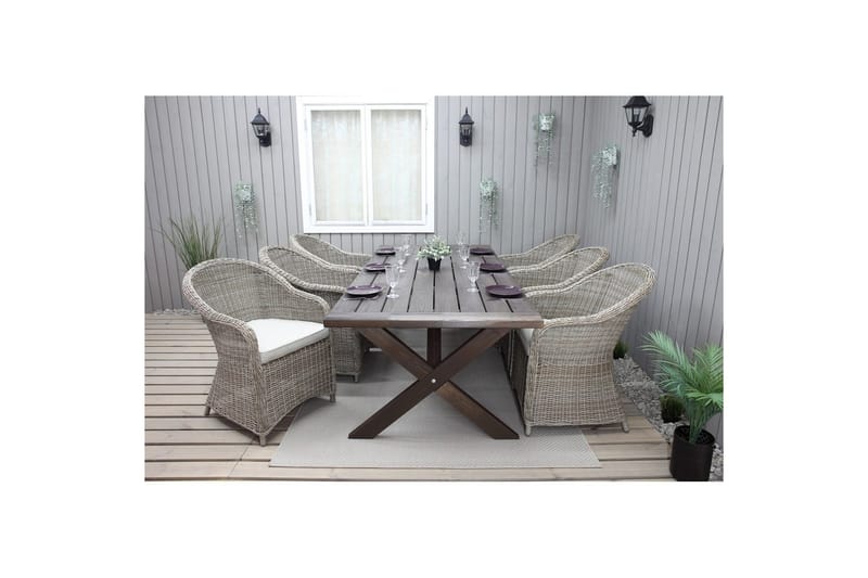 Utendørs møbelgruppe 220 cm bord 26 6 Belize naturstoler Brun - Brun - Hagemøbler & utemiljø - Hagegruppe - Spisegrupper hage