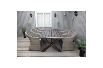 Utendørs møbelgruppe 220 cm bord 26 6 Belize naturstoler Brun - Brun - Hagemøbler & utemiljø - Hagegruppe - Spisegrupper hage