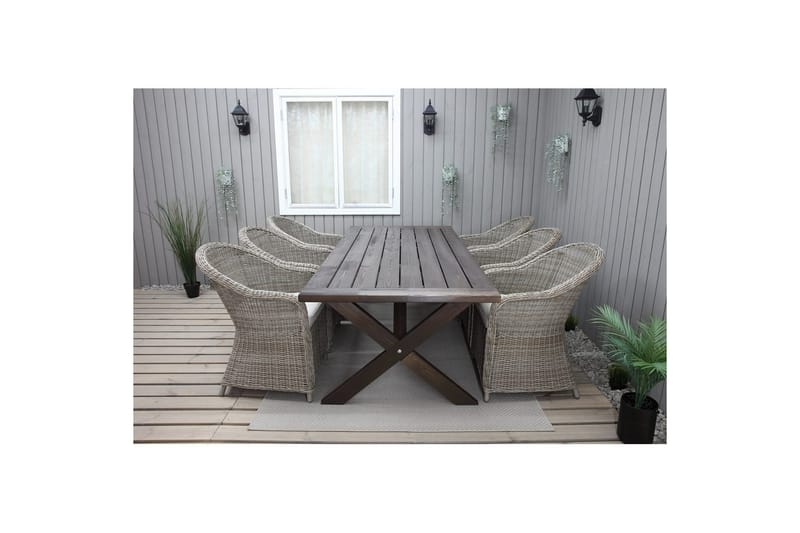 Utendørs møbelgruppe 220 cm bord 26 6 Belize naturstoler Brun - Brun - Hagemøbler & utemiljø - Hagegruppe - Spisegrupper hage