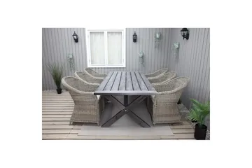 Utendørs møbelgruppe 220 cm bord 26 6 Belize naturstoler Grå - Grå - Hagemøbler & utemiljø - Hagegruppe - Spisegrupper hage