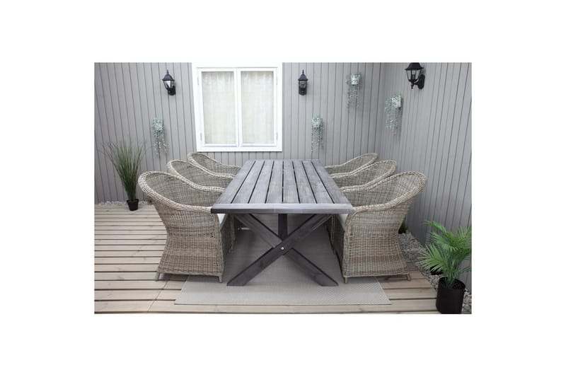 Utendørs møbelgruppe 220 cm bord 26 6 Belize naturstoler Grå - Grå - Hagemøbler & utemiljø - Hagegruppe - Spisegrupper hage