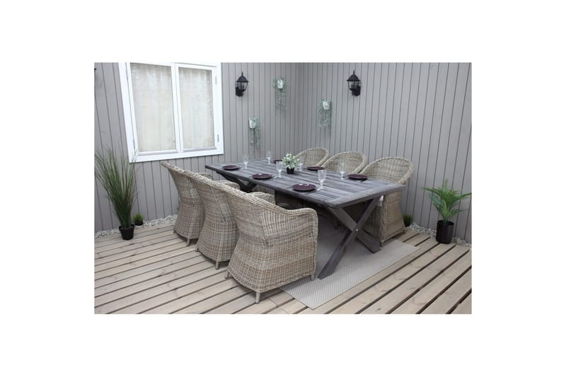 Utendørs møbelgruppe 220 cm bord 26 6 Belize naturstoler Grå - Grå - Hagemøbler & utemiljø - Hagegruppe - Spisegrupper hage