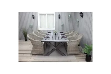 Utendørs møbelgruppe 220 cm bord 26 6 Belize naturstoler Grå - Grå - Hagemøbler & utemiljø - Hagegruppe - Spisegrupper hage