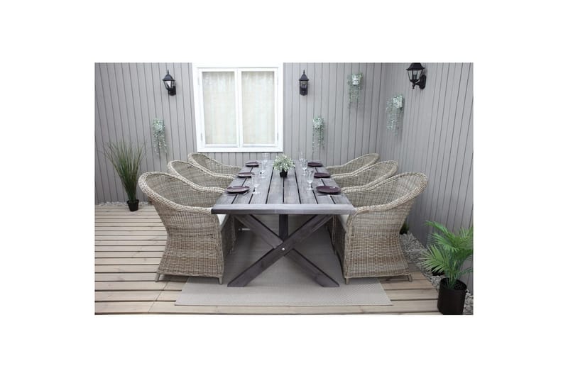 Utendørs møbelgruppe 220 cm bord 26 6 Belize naturstoler Grå - Grå - Hagemøbler & utemiljø - Hagegruppe - Spisegrupper hage