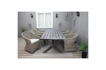Utendørs møbelgruppe 220 cm bord 26 6 Belize naturstoler Grå - Grå - Hagemøbler & utemiljø - Hagegruppe - Spisegrupper hage