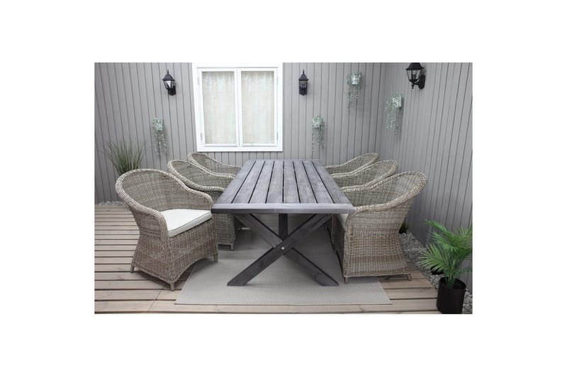 Utendørs møbelgruppe 220 cm bord 26 6 Belize naturstoler Grå - Grå - Hagemøbler & utemiljø - Hagegruppe - Spisegrupper hage