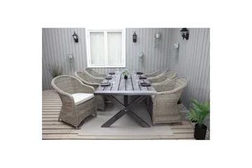 Utendørs møbelgruppe 220 cm bord 26 6 Belize naturstoler Grå - Grå - Hagemøbler & utemiljø - Hagegruppe - Spisegrupper hage