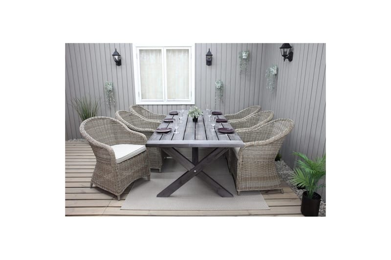 Utendørs møbelgruppe 220 cm bord 26 6 Belize naturstoler Grå - Grå - Hagemøbler & utemiljø - Hagegruppe - Spisegrupper hage