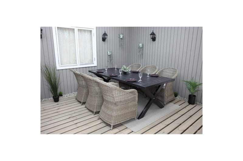 Utendørs møbelgruppe 220 cm bord 26 6 Belize naturstoler Svart - Svart - Hagemøbler & utemiljø - Hagegruppe - Spisegrupper hage