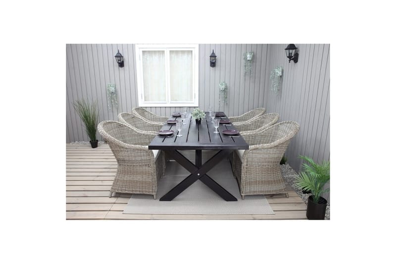 Utendørs møbelgruppe 220 cm bord 26 6 Belize naturstoler Svart - Svart - Hagemøbler & utemiljø - Hagegruppe - Spisegrupper hage