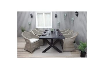 Utendørs møbelgruppe 220 cm bord 26 6 Belize naturstoler Svart - Svart - Hagemøbler & utemiljø - Hagegruppe - Spisegrupper hage