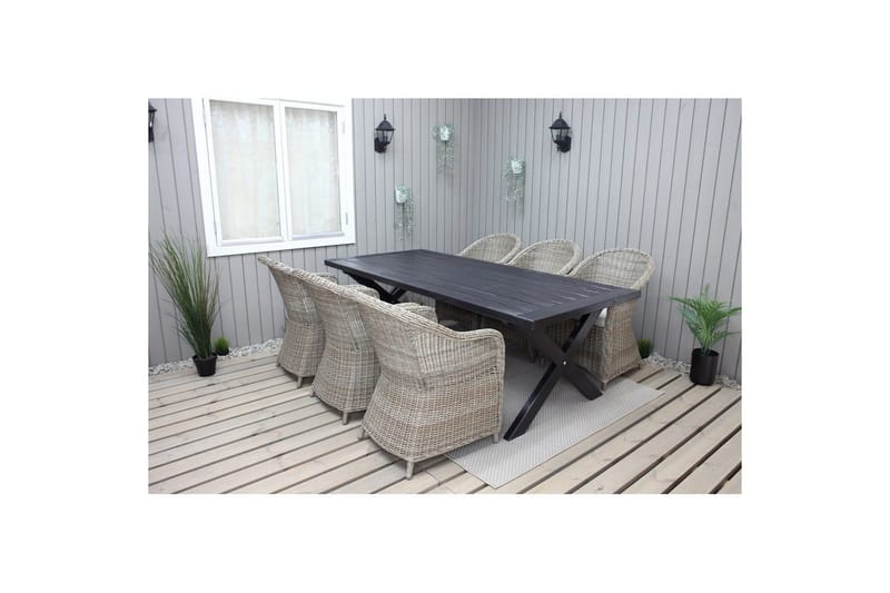 Utendørs møbelgruppe 220 cm bord 26 6 Belize naturstoler Svart - Svart - Hagemøbler & utemiljø - Hagegruppe - Spisegrupper hage