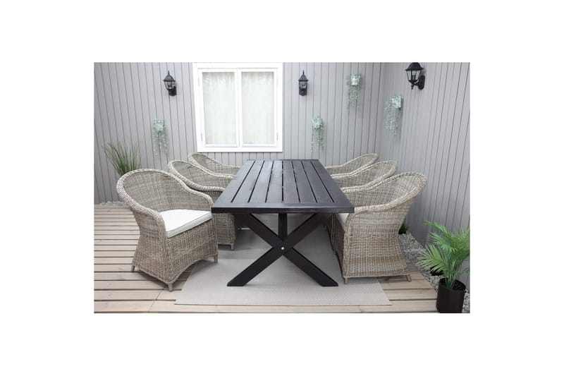 Utendørs møbelgruppe 220 cm bord 26 6 Belize naturstoler Svart, Svart